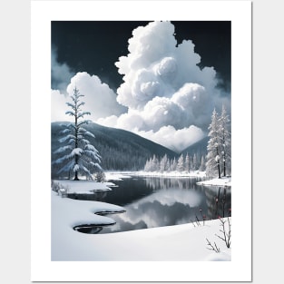 Serene Winter Lake in a Taiga Oasis Posters and Art